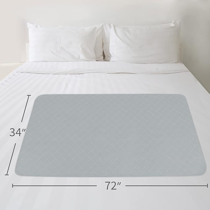 Bed Pads Washable Waterproof 2 Pack for Incontinence, Large 34 x 72 inch Absorbent Underpads, Reusable Pee Pads for Kids, Adults, Pets, Gray