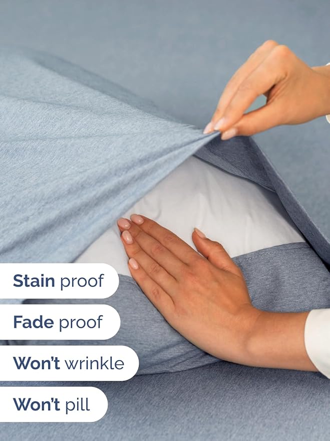 Extra Deep Queen Sheet Set - 6 Piece Breathable and Cooling Sheets - Hotel Luxury Bedding for Women, Men, Kids & Teens - Easy Secure Fit - Soft and Wrinkle Free - Extra Deep Pockets - Heathered Blue