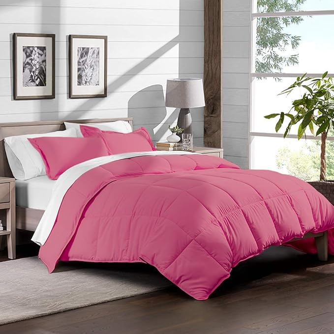 H&H Decor Luxurious & Super Soft 1 Piece Comforter 300 GSM & 4 Pcs Sheet Set 100% Egyptian Cotton 1000 Thread Count Pattern Solid (Twin XL, Pink,Solid)