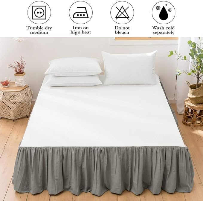 BISELINA French Linen Bed Skirt with Pleated Frills 14-Inch Tailored Drop Natural Flax Cotton Blend Dust Ruffle Soft Cozy Farmhouse Bedding (14" King, Grey)