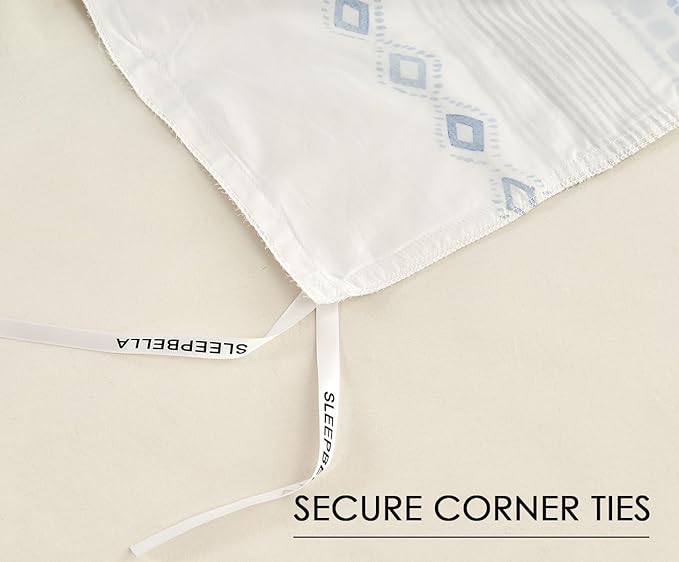 SLEEPBELLA Boho Queen Size Duvet Cover Set - Cotton Reversible Blue/White with Button Closure & Soft, Breathable Fabric