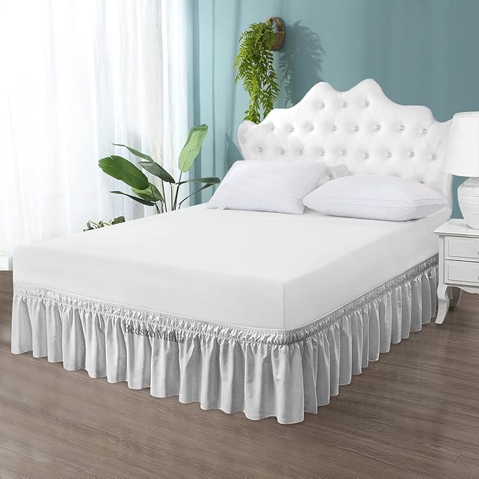 Wrap Around Bed Skirt 10" Inch Drop 100% MicrofibreFabric 1-Piece Bed Skirt Easy Fit Easy Care Fade & Wrinkle Resistant - King Size (78"X80"), Silver