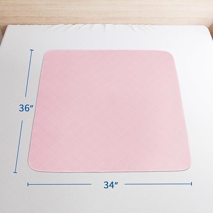 Bed Pads Washable Waterproof 2 Pack for Incontinence, Large 34 x 36 inch Absorbent Underpads, Reusable Pee Pads for Kids, Adults, Pets, Pink