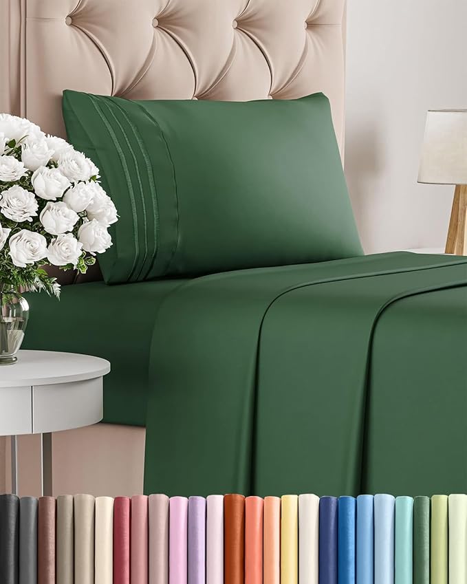 Twin Size 3 Piece Sheet Set - Comfy Breathable & Cooling Bed Sheets Set - Hotel Luxury Bedding for Women, Men, Kids, Teens, Boys & Girls - Deep Pockets, Soft, Wrinkle Free - Oeko-Tex - Emerald Green