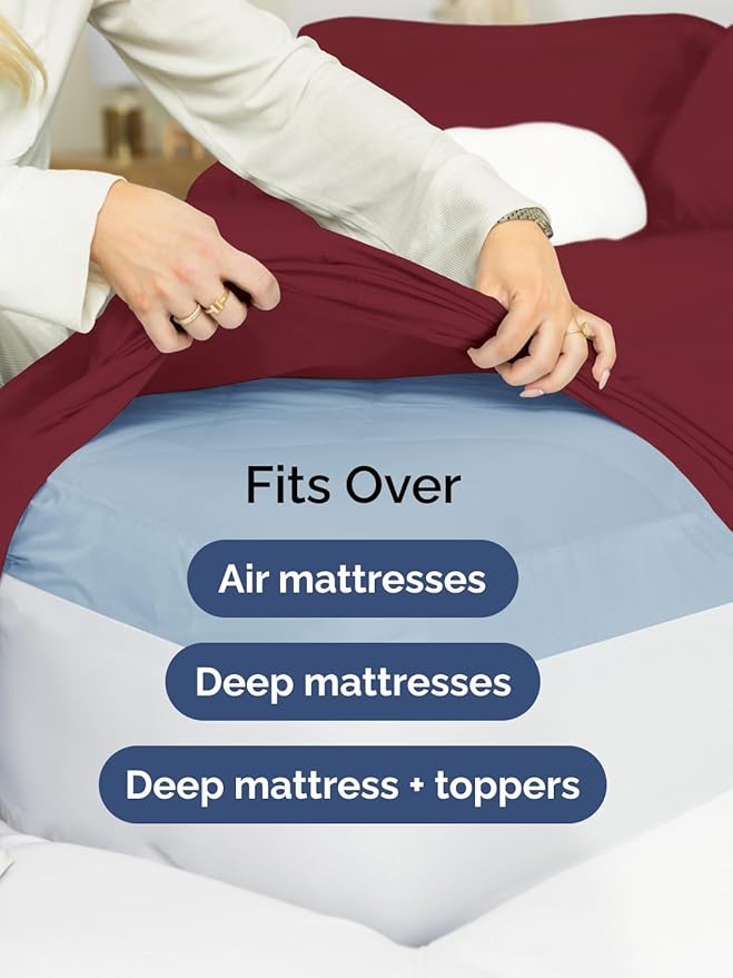 Extra Deep Twin Sheet Set - 4 Piece Breathable and Cooling Sheets - Hotel Luxury Bedding for Women, Men, Kids & Teens - Easy & Secure Fit - Soft, Wrinkle Free and Comfy - Extra Deep Pockets - Burgundy