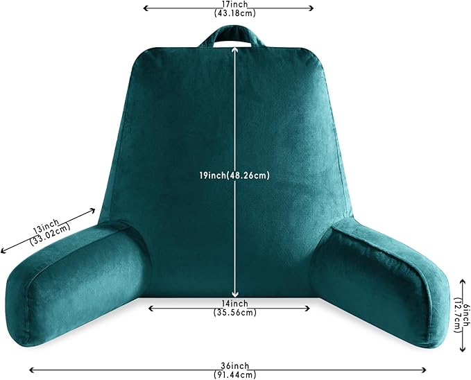 Reading Pillow for Sitting in Bed Adult, Reading Pillow with Shredded Memory Foam, Bed Pillow with Washable Cover, Back Pillow Sitting Up with Extend Arms, Prussian Blue, X-Large