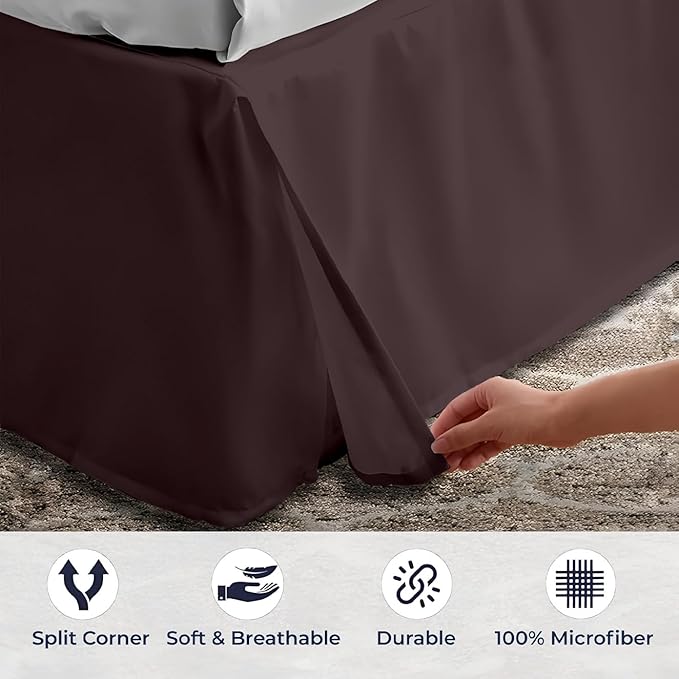 SGI Bedding 9 inch Drop Bed Skirt King Size - Platform Style with Secure Fit, Classic Tailored Look, Elegant Pleated Style Dust Ruffle, Split Corners, Wrinkle Resistant Microfiber - Chocolate