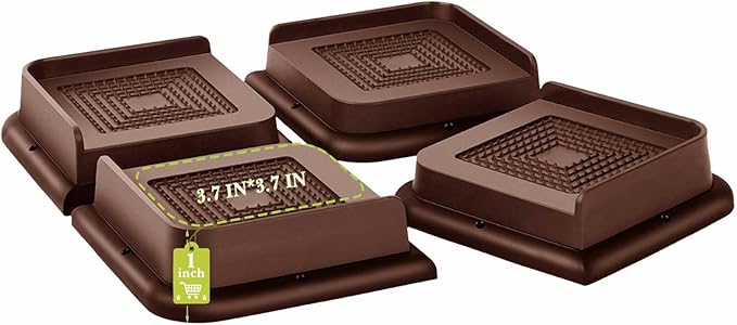 Bed Risers 1 inch, 2 inch, 3 inch, 4 inch, 6 inch, 8 inch Heavy Duty, Oversized Furniture Riser for Couch Sofa Table Chair Leg Frame Dorm, Support up to 6000 Lbs (Chocolat Brown 4 Pack, 1 inch)