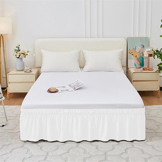 GIBZ Adjustable Wrap Around Ruffled Bed Skirt, Elastic Dust Ruffles Easy Fit Wrinkle & Fade Resistant, Machine Washable, King 16" Drop, White
