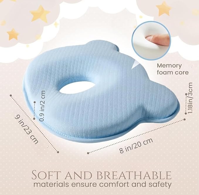 Soft Memory Foam Baby Changing Station Support pad for Infant, Portable Travel Cushion with Cartoon Bear Cover – Comfortable Head Support for Kids, Breathable and Washable