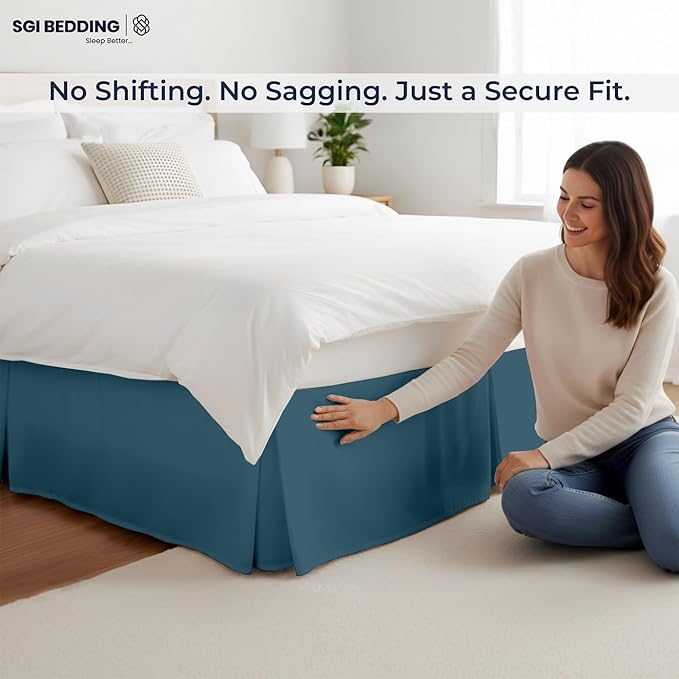 SGI Bedding 10 inch Drop Bed Skirt Full Size - Platform Style with Secure Fit, Classic Tailored Look, Elegant Pleated Style Dust Ruffle, Split Corners, Wrinkle Resistant Microfiber - Teal