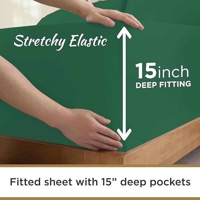 Full XL 100% Microfiber Double Brushed Sheet Set - Extra-Soft, Breathable & Wrinkle-Free - 15" Deep Pockets, 54" x 80" - Ideal for Extra Long Full Beds - 4PC Set (Full XL, Hunter Green)