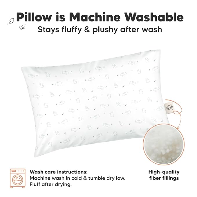 KeaBabies 2-Pack Toddler Pillows 2 Year Old to 5-13x18 Soft Organic Cotton Kids Pillow for Sleeping, Travel, School, Daycare, Nap, Toddler Bed, Machine Washable, Without Pillowcase (Bunnies)