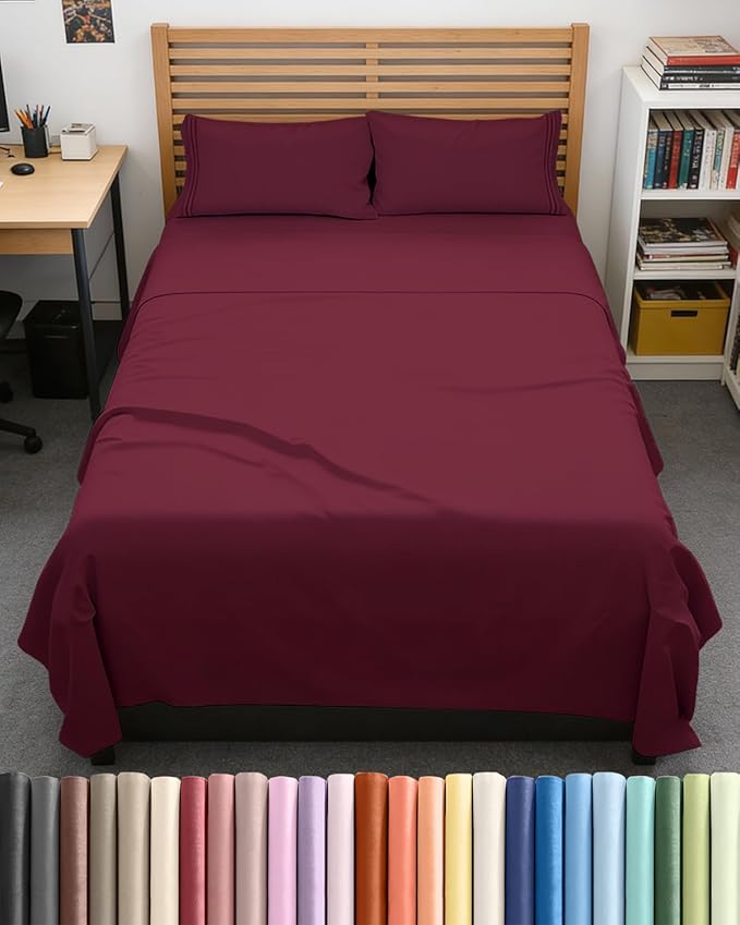 Full XL Size 4 Piece Sheet Set - Comfy Breathable & Cooling Bed Sheets Set - Hotel Luxury Bedding for Women, Men, Kids, Teens, Boys & Girls - Deep Pockets, Soft & Wrinkle Free - Oeko-Tex - Burgundy