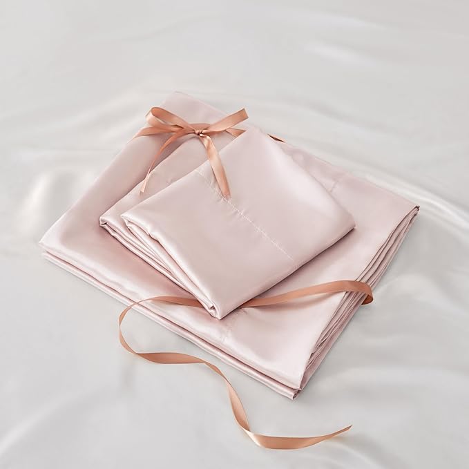BEDELITE Satin Sheets Queen Size Bed Set, Luxury Soft Pink Silky Sheets for Hair and Skin, Similar to Silk Bed Sheets Set 4 Pieces with 1 Deep Pocket Fitted Sheet, 1 Flat Sheet, and 2 Pillowcases