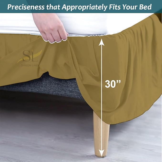 Shreem Linen Ruffled Bed Skirt with Split Corners, Gathered Style, 100% Microfiber, 30-Inch Drop, Dust Ruffle Bedskirt with Platform, Olympic Queen, Taupe