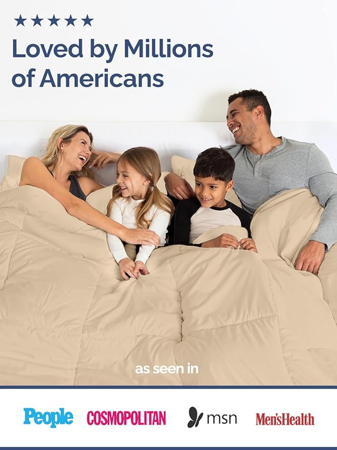 Queen Size, Cream & Antique White Alternative Down Comforter - Warm, Lightweight & Breathable Hotel Quality Bedding for Men, Women, Kids & Teens - All Season Cooling Microfiber Duvet Insert Comforter