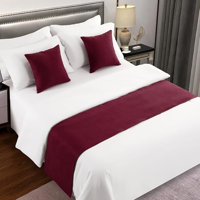 AMBERIS Bed Runner Red, Imitation Linen Decorative Bed Scarf for Home Hotel (Pillowcases Sold Separately)