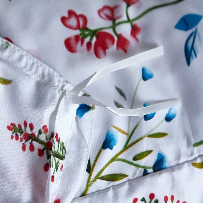 Feelyou Floral Duvet Cover Set Twin Vivid Flowers Bedding Set for Kids Girls Teens Women Pastoral Plants Branches Print Quilt Cover Set Polyester White Green Comforter Cover Set with 1 Pillow Sham