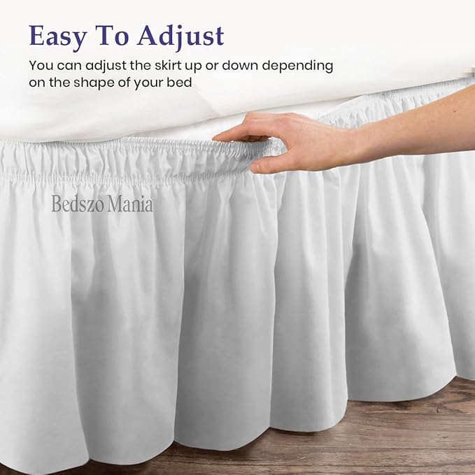 Wrap Around Bed Skirt 12" Inch Drop 100% MicrofibreFabric 1-Piece Bed Skirt Easy Fit Easy Care Fade & Wrinkle Resistant - Queen Size (60"X80"), White