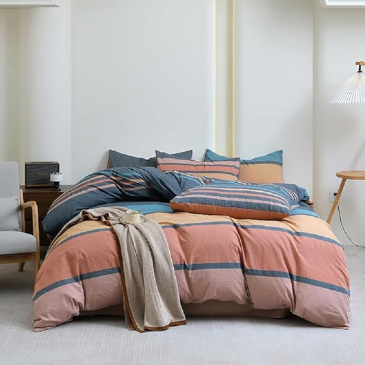 LifeTB Striped Comforter Set King Size Multi-Colored Stripes Pattern Comforter Fluffy Bed Set 3 Pieces Lightweight Bedding Comforter King Modern Soft Patchwork Stripe Boho Comforter for All Seasons