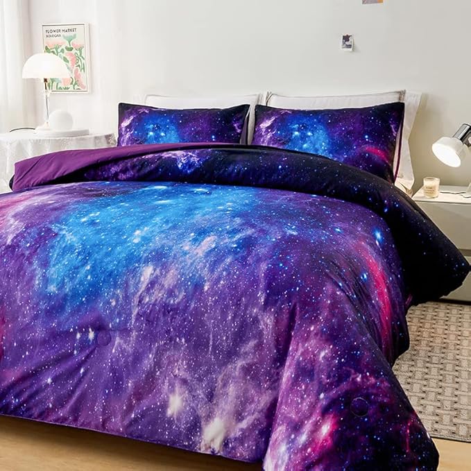 Purple Comforter Set for Girls,Galaxy Comforter Set for Boys Kids,Space Bedding Queen,Kids Comforters Set for Girls,Galaxy Bedding Set Queen with Pillowcases