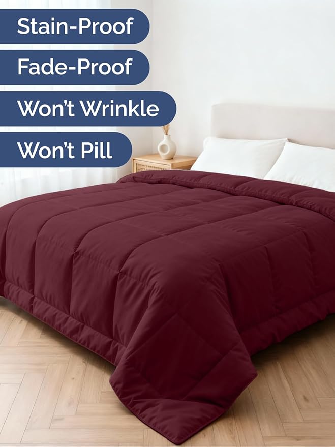 Queen Size, Burgundy Alternative Down Comforter - Warm, Lightweight & Breathable Hotel Quality Bedding Set for Men, Women, Kids & Teens - All Season Oversized Cooling Microfiber Duvet Insert Comforter