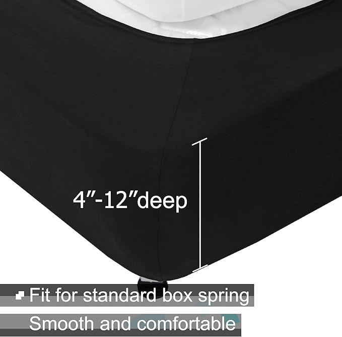 Box Spring Cover King Size - Jersey Knit & Stretchy Wrap Around 4 Sides Bed Skirt for Hotel & Home - King/Cal King/Olympic Queen, Black