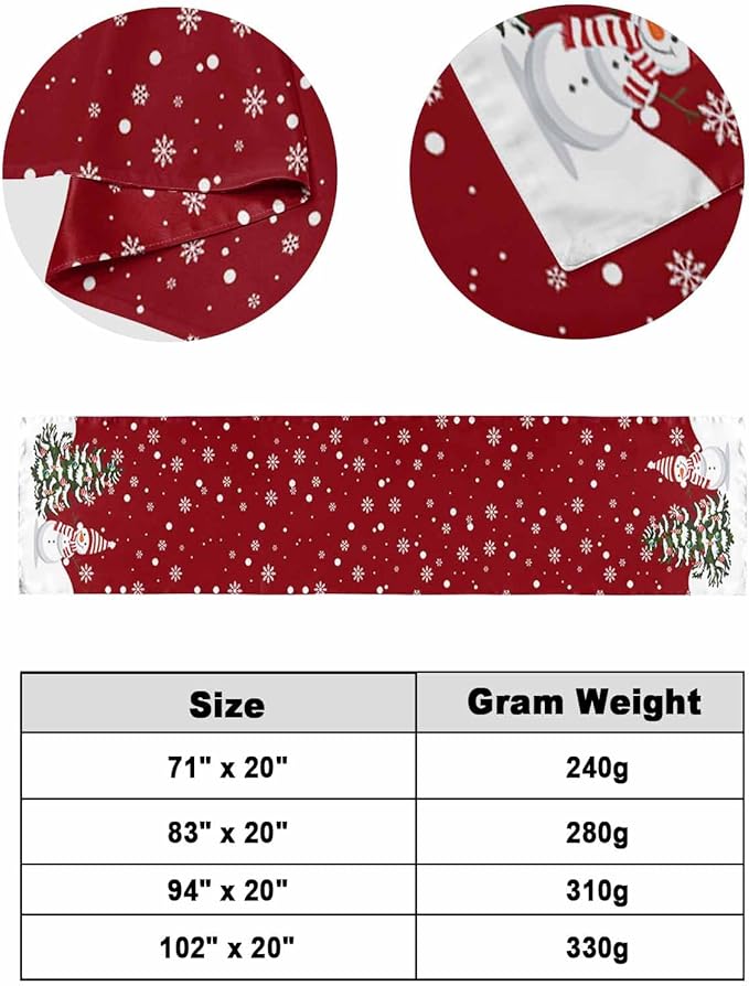 Christmas Tree Snowflakes Snowman Bed Runners for Bedroom Hotel,Decorative Bedding Scarf Red White Green Bed End Blanket Bedding Runner Scarves for Full Size Bed,83x20in