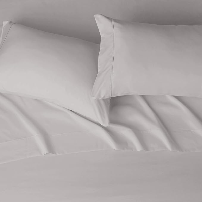 Amazon Basics Lightweight Super Soft, Breathable, Wrinkle-Free, Brushed Microfiber 4-Piece Bed Sheet Set with 14-Inch Deep Pockets, King, Light Gray, Solid