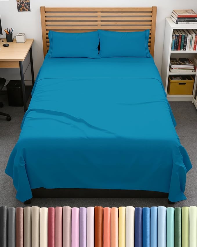 Full XL Size 4 Piece Sheet Set - Comfy Breathable & Cooling Bed Sheets Set - Hotel Luxury Bedding for Women, Men, Kids, Teens, Boys & Girls - Deep Pockets, Soft, Wrinkle Free - Oeko-Tex - Denim Blue