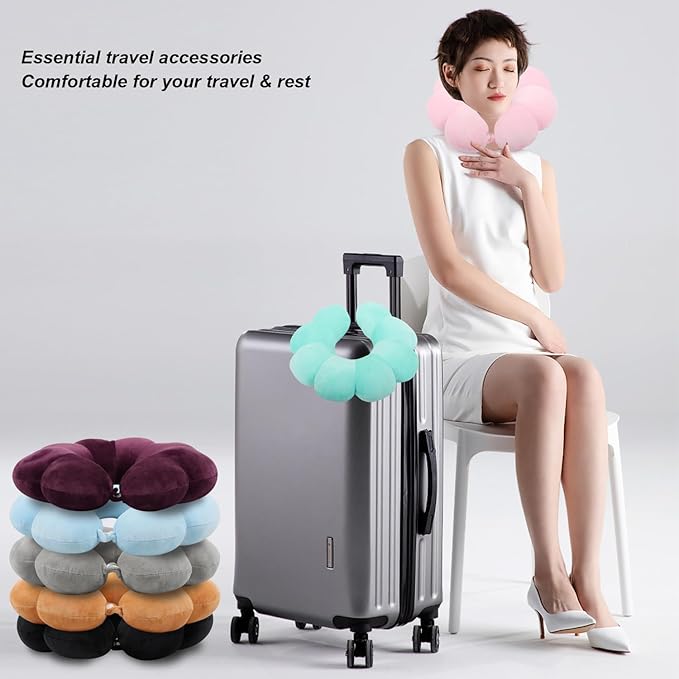 Flower Travel Neck Pillows for Airplanes Breathable Cotton U-Shaped Neck Pillow for Kids & Adults Head Neck Chin Support Rest Pillow for Traveling,Car,Train,Bus,Recline,Home,Office,Light Green