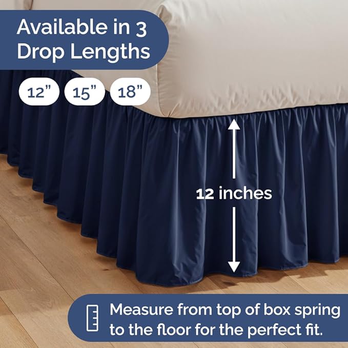 Bedskirt Twin Size Ruffle - 12 inch Drop Dust Ruffle Bed Skirt with Platform - Ultra-Soft, Easy Fit, Premium Hotel Quality - Wrinkle, Fade & Shrink Resistant - for Women, Men, Kids and Teens - Navy