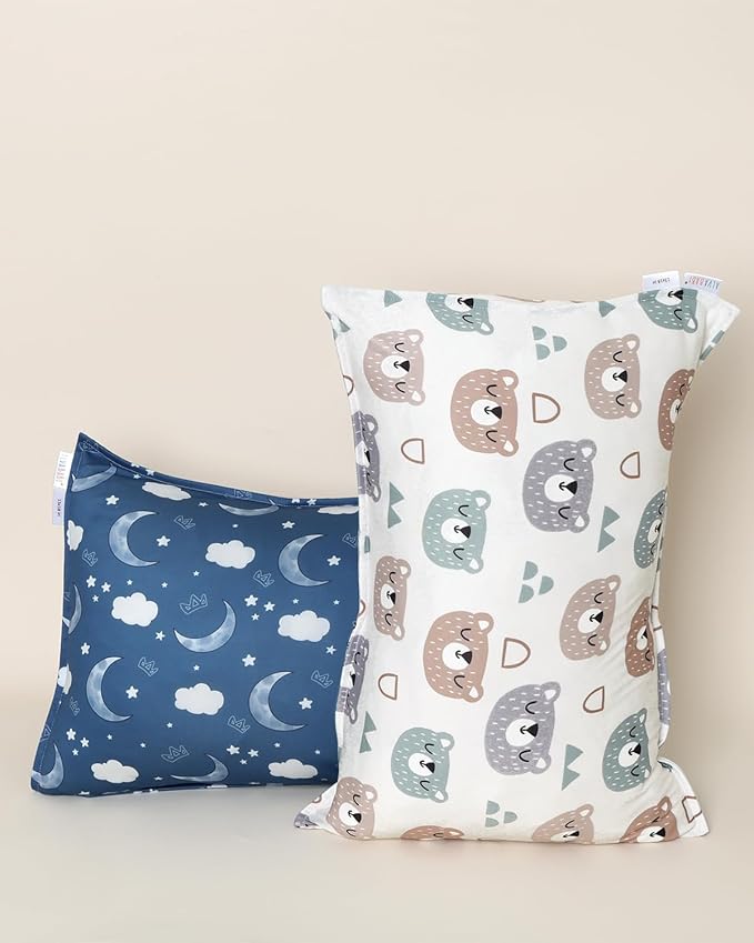 ALVABABY Toddler Pillowcases Stretchy Soft Kids Pillow Cover 2 Pack Fit 13"x 18" or 12"x16" Envelope for Girl Boy Sleepy Travel 2TPE31A