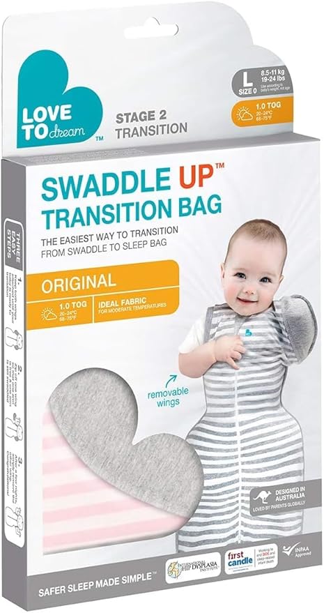 Love to Dream Swaddle Up Transition Swaddle, Patented Zip-Off Wings, Gently Help Baby Transition from Being Swaddled to Arms Free When Showing Signs of Rolling, 1.0 TOG, 13-19 lbs, Mint