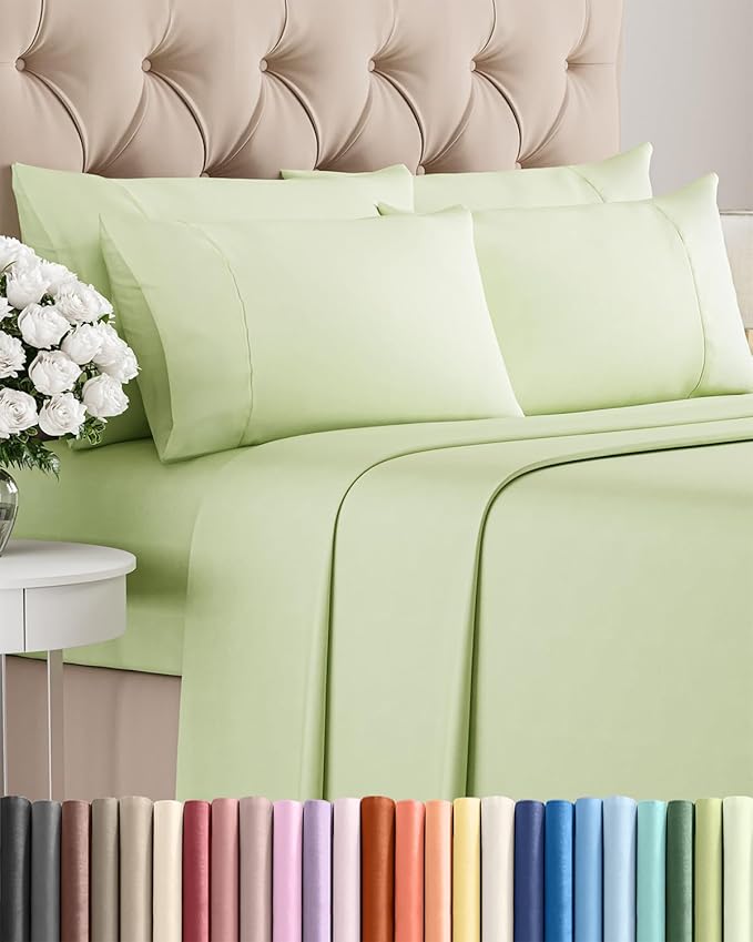 Queen 6 Piece Sheet Set - Comfy Breathable & Cooling - Ultra-Soft Hotel Luxury Bedding Set w/ 8-16 Inch Deep Pockets - 1 Flat & 1 Fitted Sheet & 4 Pillowcases - Wrinkle Free & Easy Care - Light Sage