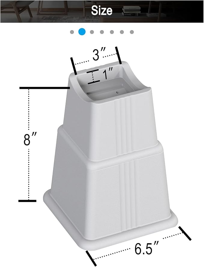 ZTON Adjustable Bed Furniture Risers Elevation in Heights 3", 5" or 8" Heavy Duty Risers for Both Posts and Wheels of Furniture Sofa Bed Couch Chair Table,Support up to 3000 lbs. (12 Pack, Grey)