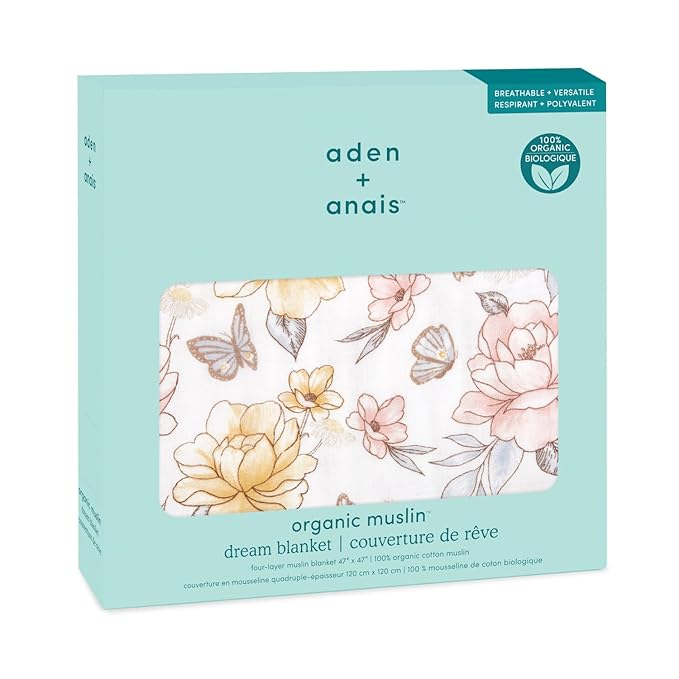 aden + anais Boutique Organic, 100% Organic Cotton Muslin Baby Blanket Crib Bedding for Newborn Baby and Toddler, Nursery Blanket for Boys and Girls, Baby Registry and Shower Gift - Earthly, Rosewood