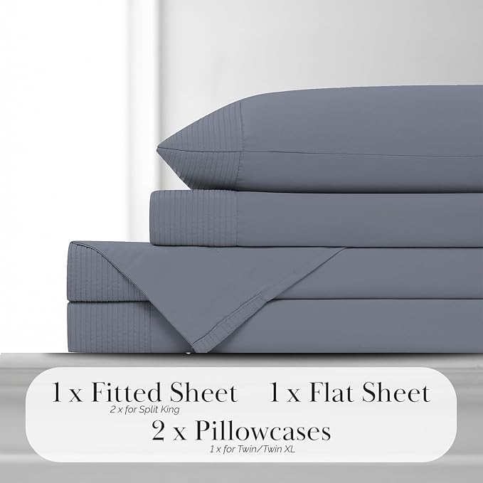 Southshore Fine Living, Inc. Pleated Hem, 21-Inch Extra Deep King Size Sheets, 4-Piece King Sheet Set, 1 Fitted Sheet, 1 Oversized Flat, Pillow Cases Set of 2, Blue Sheets King Size, Slate Blue