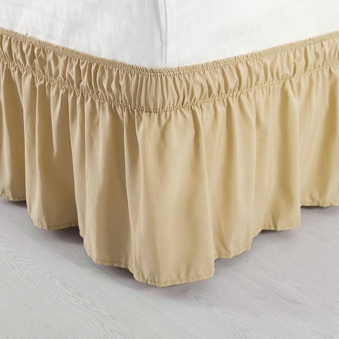 Bed Skirt - Wrap Around Bed Skirts Elastic Dust Ruffles, Easy Fit Wrinkle and Fade Resistant Luxurious Fabric Solid Color, Taupe King XL Size Beds 15 Inch Drop