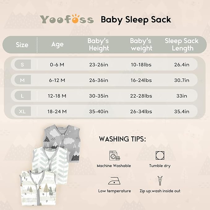 Yoofoss Baby Sleep Sack 18-24 Months 0.5 Tog Wearable Blanket for Baby, 3 Pack 100% Organic Cotton Infant Toddler Sleeping Sack 2-Way Zipper Lightweight Sleep Sack