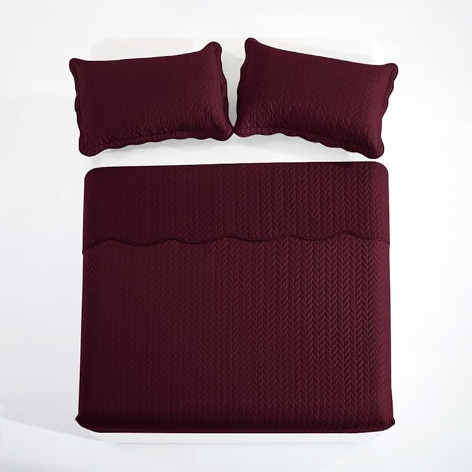 MOONLIGHT20015 Twin Quilt Set (66" x 86") with 1 Pillow Sham (20" x 26"+2") for All Seasons - 2 Pcs Reversible Bedding Set Lightweight Microfiber Coverlet Embossed Pattern Quilted Bedspread (Burgundy)