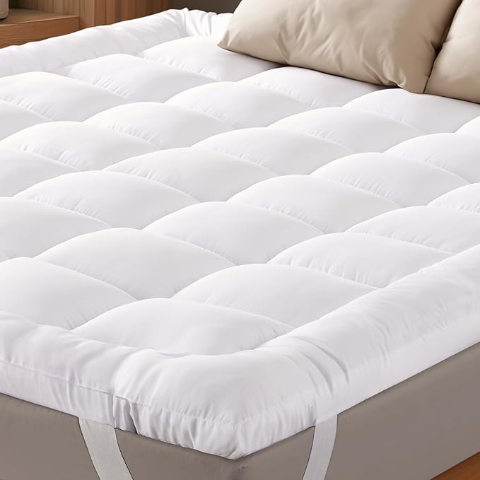 Ultra Soft King Mattress Topper - Cloud-Like Mattress Pad for Back Pain Relief - Breathable Cooling Material for Hot Sleepers, White