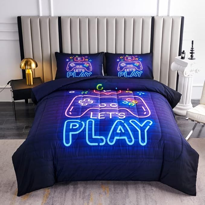 Kids Gaming Comforter Set for Boys, Full Size Bedding Set Including 1 Comforter & 2 Pillowcases
