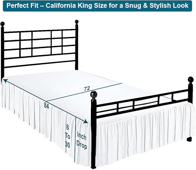 Shreem Linen Ruffled Bed Skirt with Split Corners, Gathered Style, 100% Microfiber, 28-Inch Drop, Dust Ruffle Bedskirt with Platform, Cal-King, White