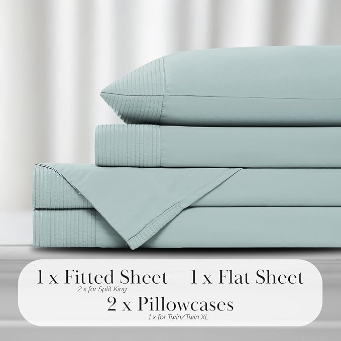 SouthShore Fine Living Vilano Pleats, 5-Piece Split-King Extra Deep Pocket Sheet Set, Sky Blue