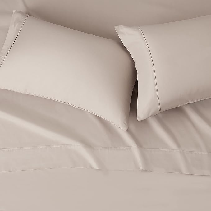 Amazon Basics Lightweight Super Soft Easy Care Wrinkle Free Breathable Microfiber 4 Piece Bed Sheet Set with 14-Inch Deep Pockets,King,Taupe,Solid,(Pack of 4)
