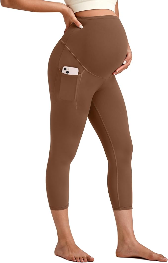 G4Free BareFeel Maternity Leggings with Pockets Over The Belly Stretchy Workout Yoga Pregnancy Pants
