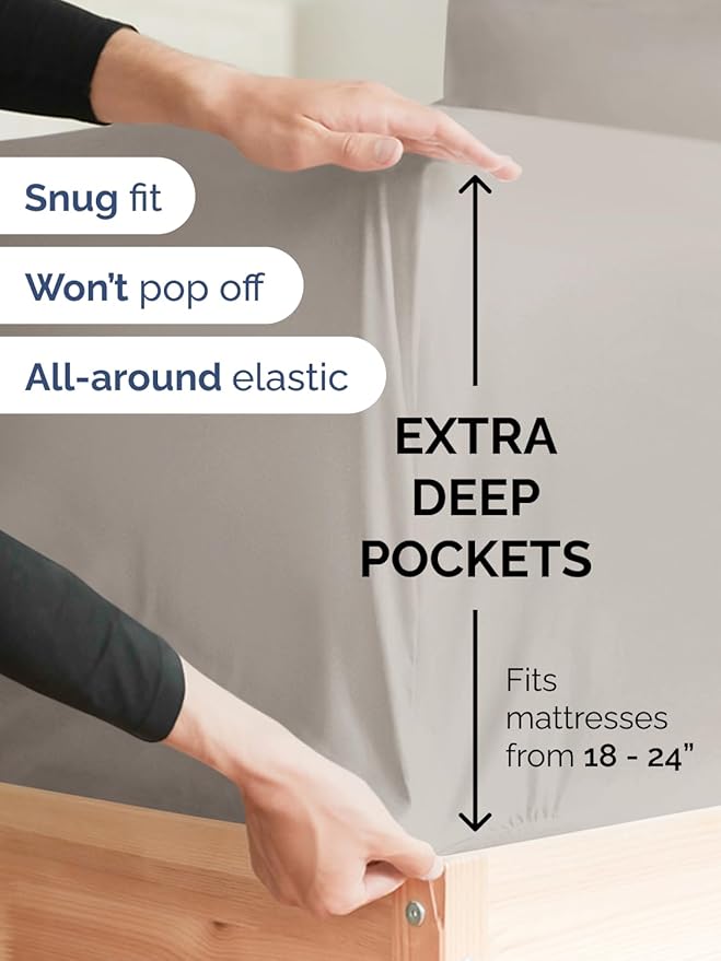 Extra Deep King Sheet Set - 6 Piece Breathable and Cooling Sheets - Hotel Luxury Bedding for Women, Men, Kids & Teens - Easy & Secure Fit - Soft, Wrinkle Free & Comfy - Extra Deep Pockets - Light Grey