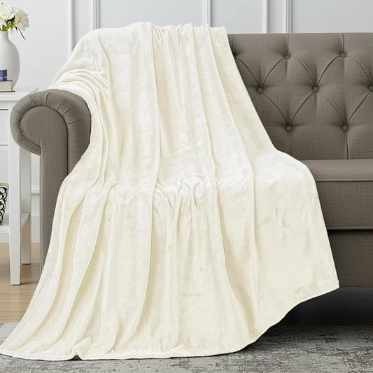 Utopia Bedding Fleece Blanket Throw Size Ivory 300GSM Luxury Anti-Static Fuzzy Soft Microfiber Blanket for Couch, Sofa and Bed (50x60 Inch)